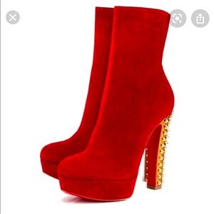 Christian Louboutin Red Suede Taclou Booty spike heel 140mm Ankle Boots EU 38